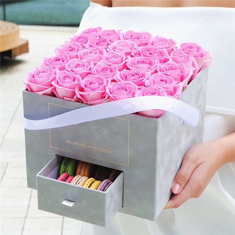 pink suede flower box with drawer