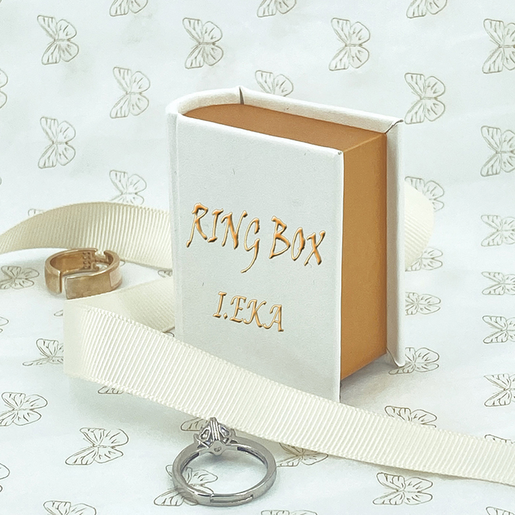Custom logo book shape paper ring box with sponge insert