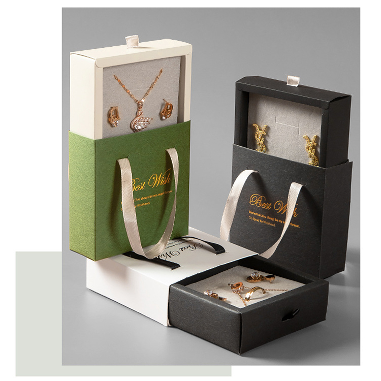 New design creative paper jewelry box packaging with satin handle