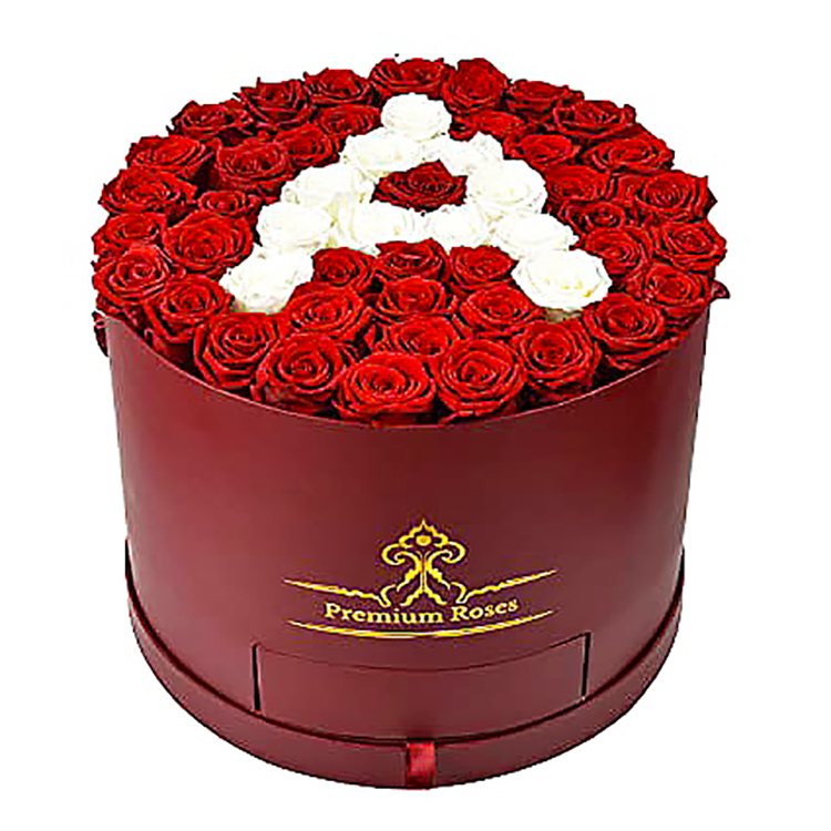 Red round flower box with drawer
