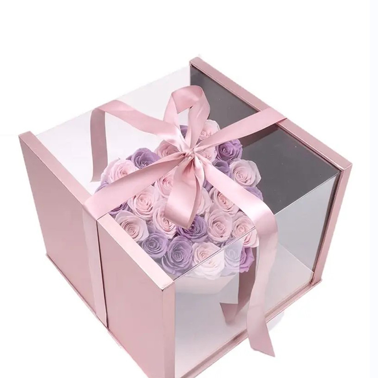 Arcylic heart flower box with ribbon