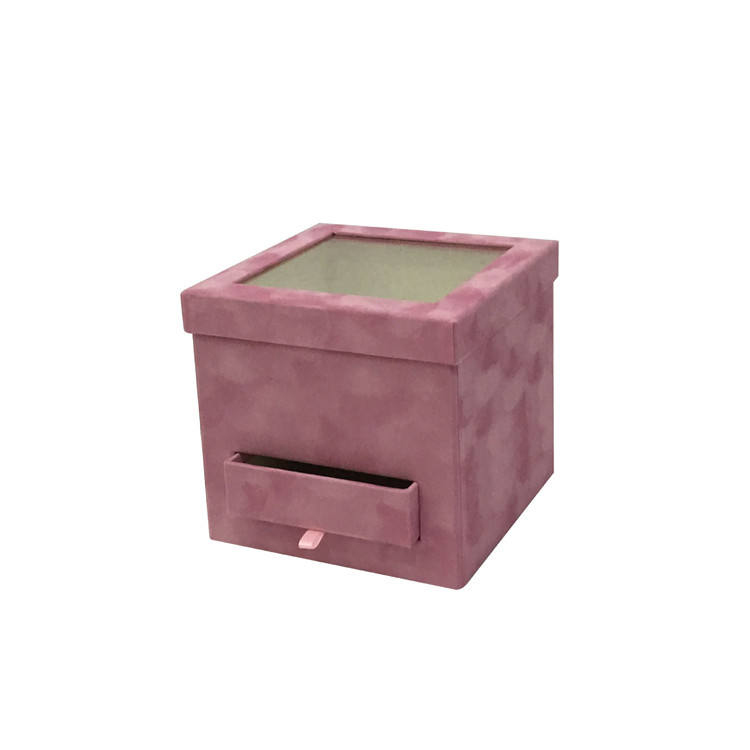 Velvet square flower box with PVC and drawer