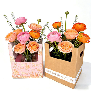 Custom Eco-Friendly Corrugated Flower Box with Handle for Portable Floral Packaging