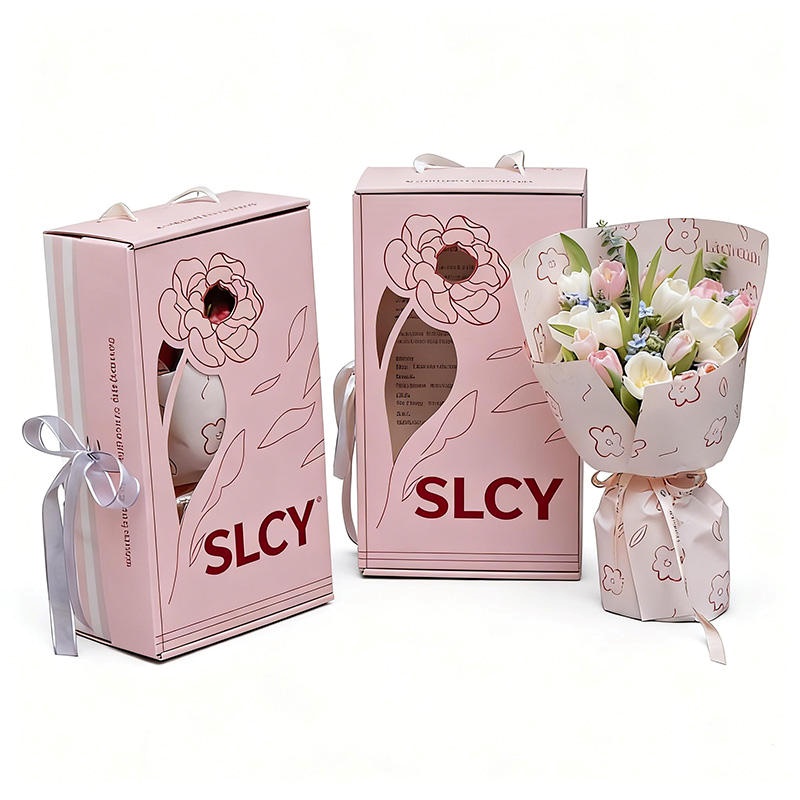 Window Flower Gift Box with Ribbon Handle, Custom Logo