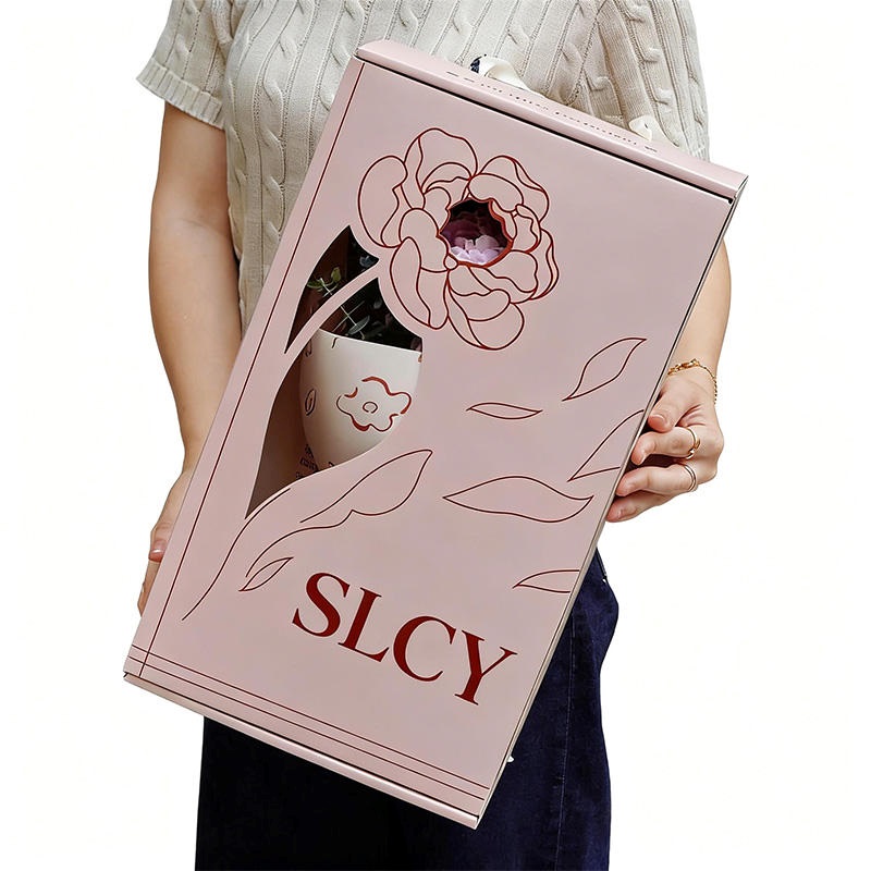 Window Flower Gift Box with Ribbon Handle, Custom Logo