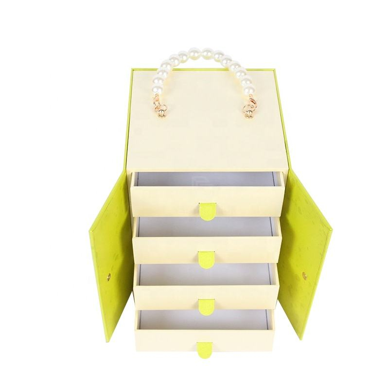 Double Open Drawer Jewelry Gift Box with Pearl Handle, Custom Logo Printing