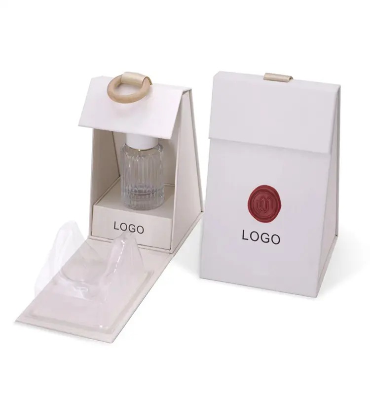 Luxury Triangular Perfume Box with Ribbon Handle for Premium Fragrance Packaging