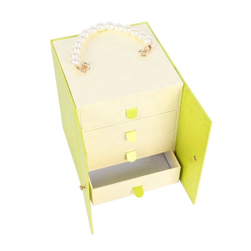 Double Open Drawer Jewelry Gift Box with Pearl Handle, Custom Logo Printing