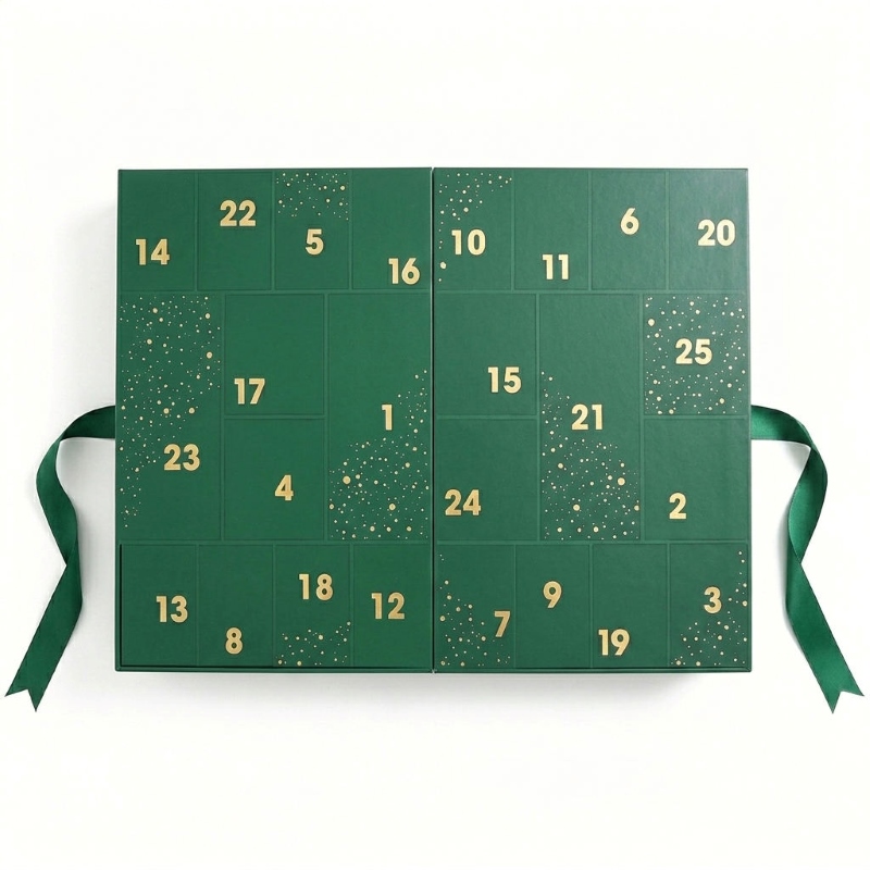 Luxury 24 Days Advent Calendar Box with Gold Foil Drawer Design for Christmas Gift Packaging