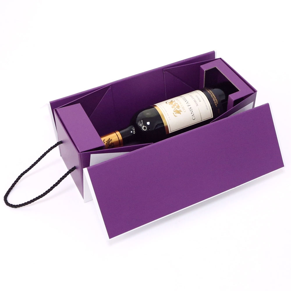  Luxury Foldable Wine Gift Box with Handle for Premium Beverage Packaging