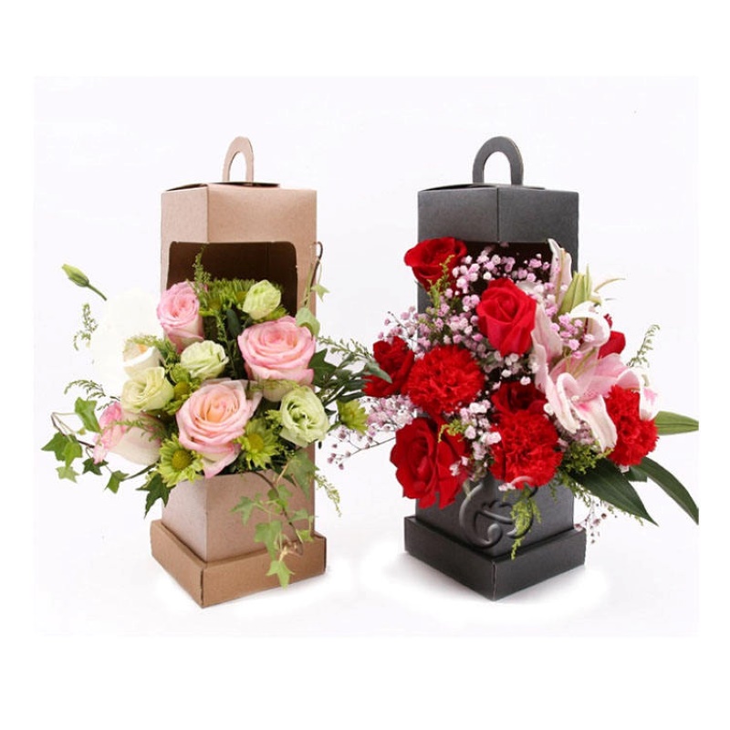 Custom Eco-Friendly Foldable Flower Gift Box with Handle for Fresh Floral Packaging