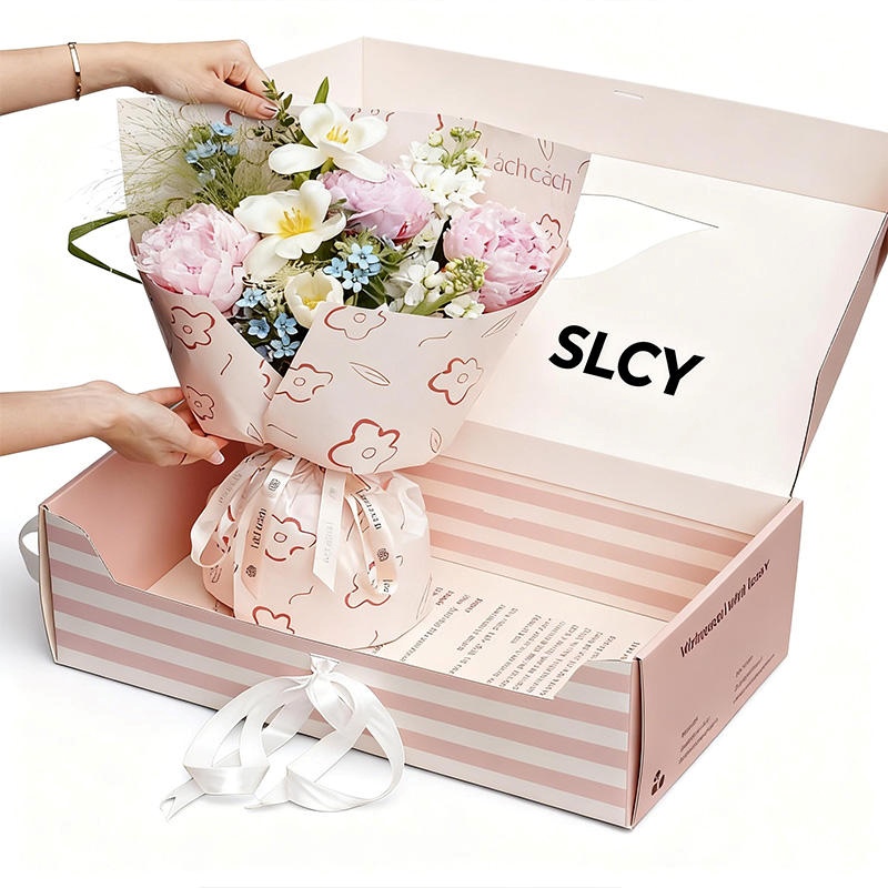 Window Flower Gift Box with Ribbon Handle, Custom Logo