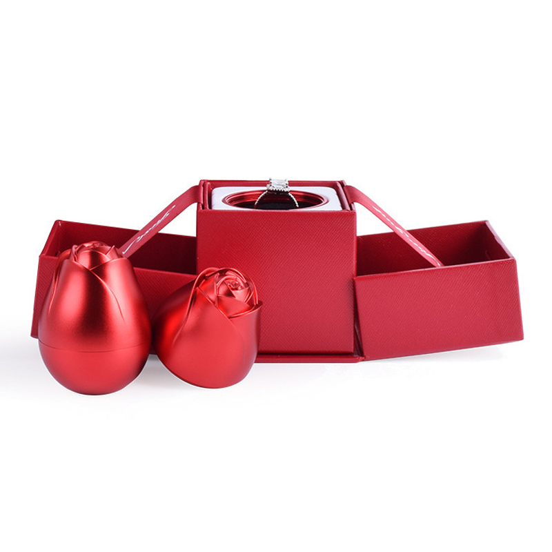 Red Double-door Lift-top Rose-shaped Jewelry Gift Box