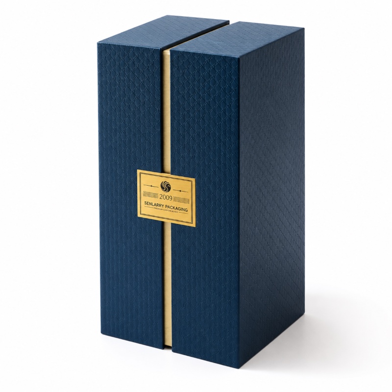 Custom Blue Gold Cylinder Display Gift Box, Luxury Rigid Sleeve Box for Perfume Cosmetic Festival Gift