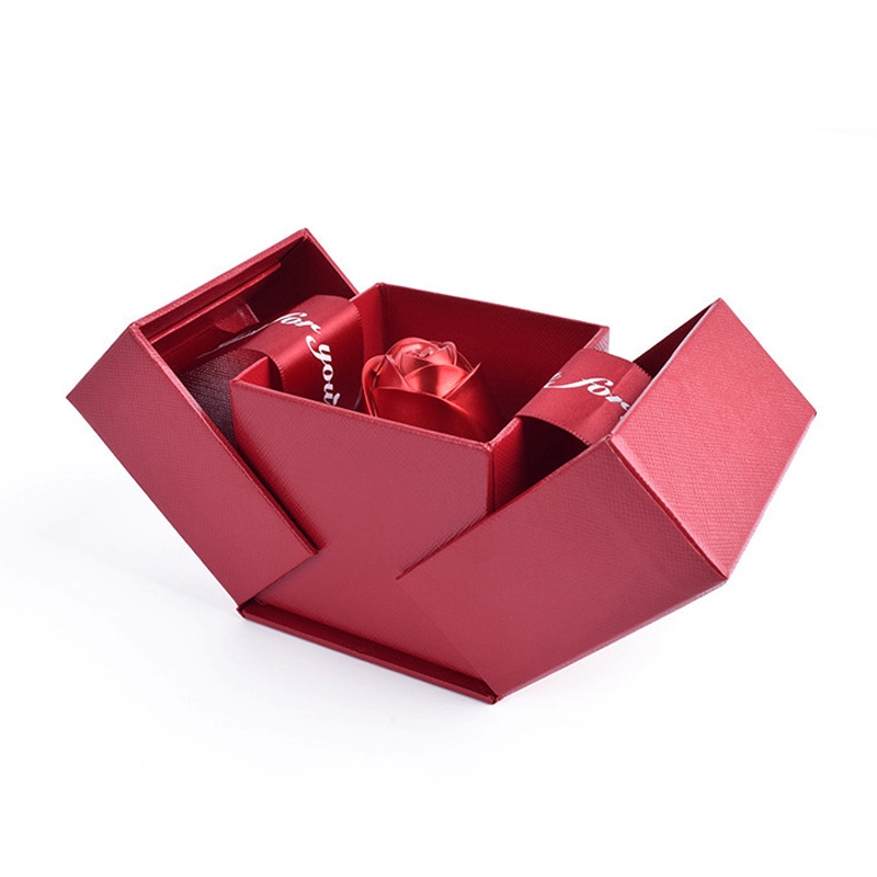 Red Double-door Lift-top Rose-shaped Jewelry Gift Box