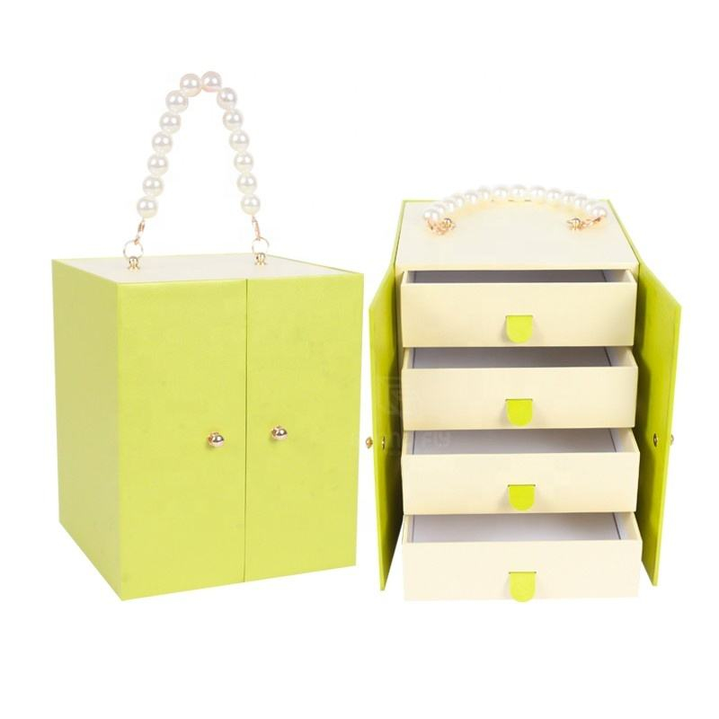 Double Open Drawer Jewelry Gift Box with Pearl Handle, Custom Logo Printing