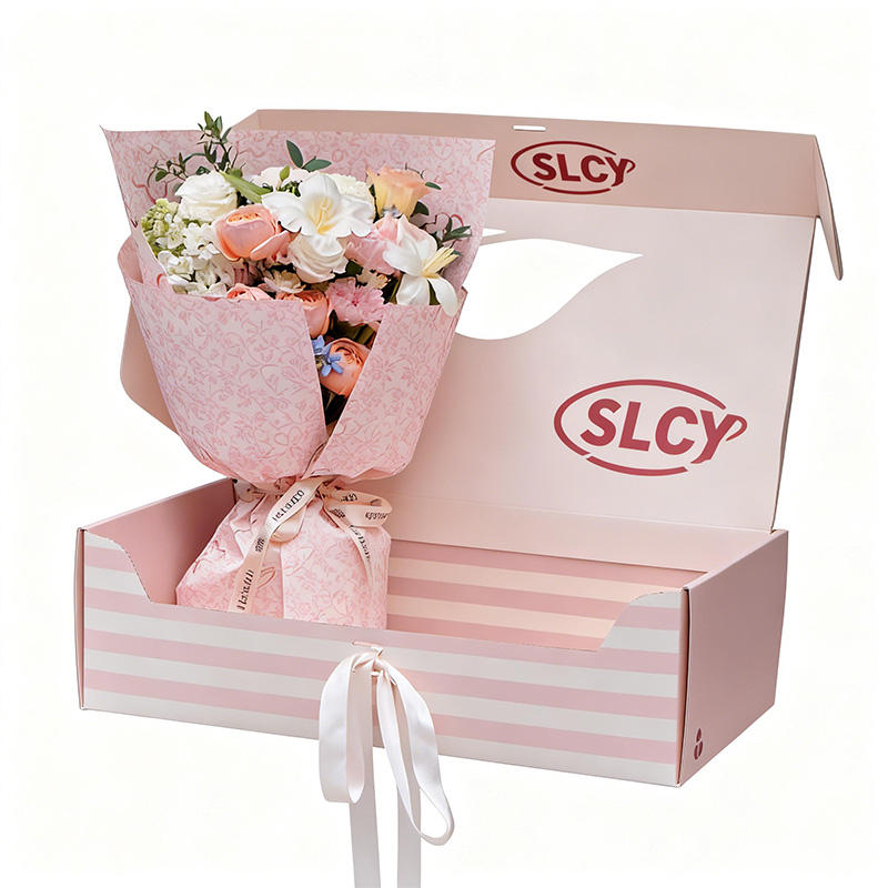 Window Flower Gift Box with Ribbon Handle, Custom Logo